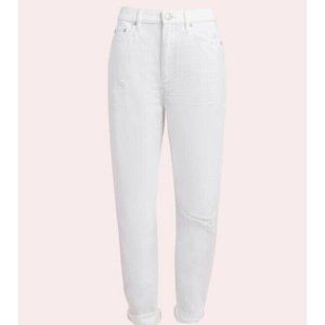 NWT ANN TAYLOR LOFT 6 HIGH RISE BOYFRIEND Distressed WHITE JEANS NEW crop